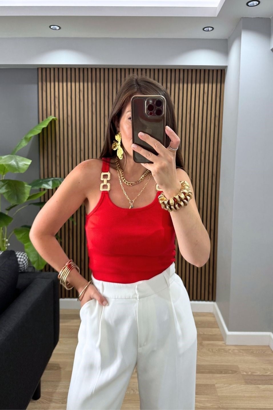 HırkaFitilli Aksesuarlı Atlet Bluz Kırmızı