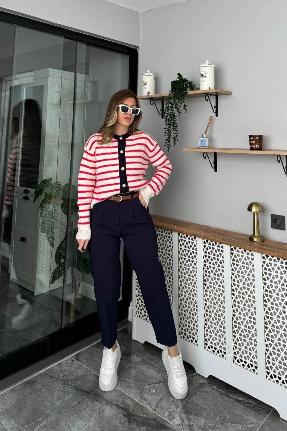 HırkaGold Düğmeli Çizgili Triko Hırka Multi Color