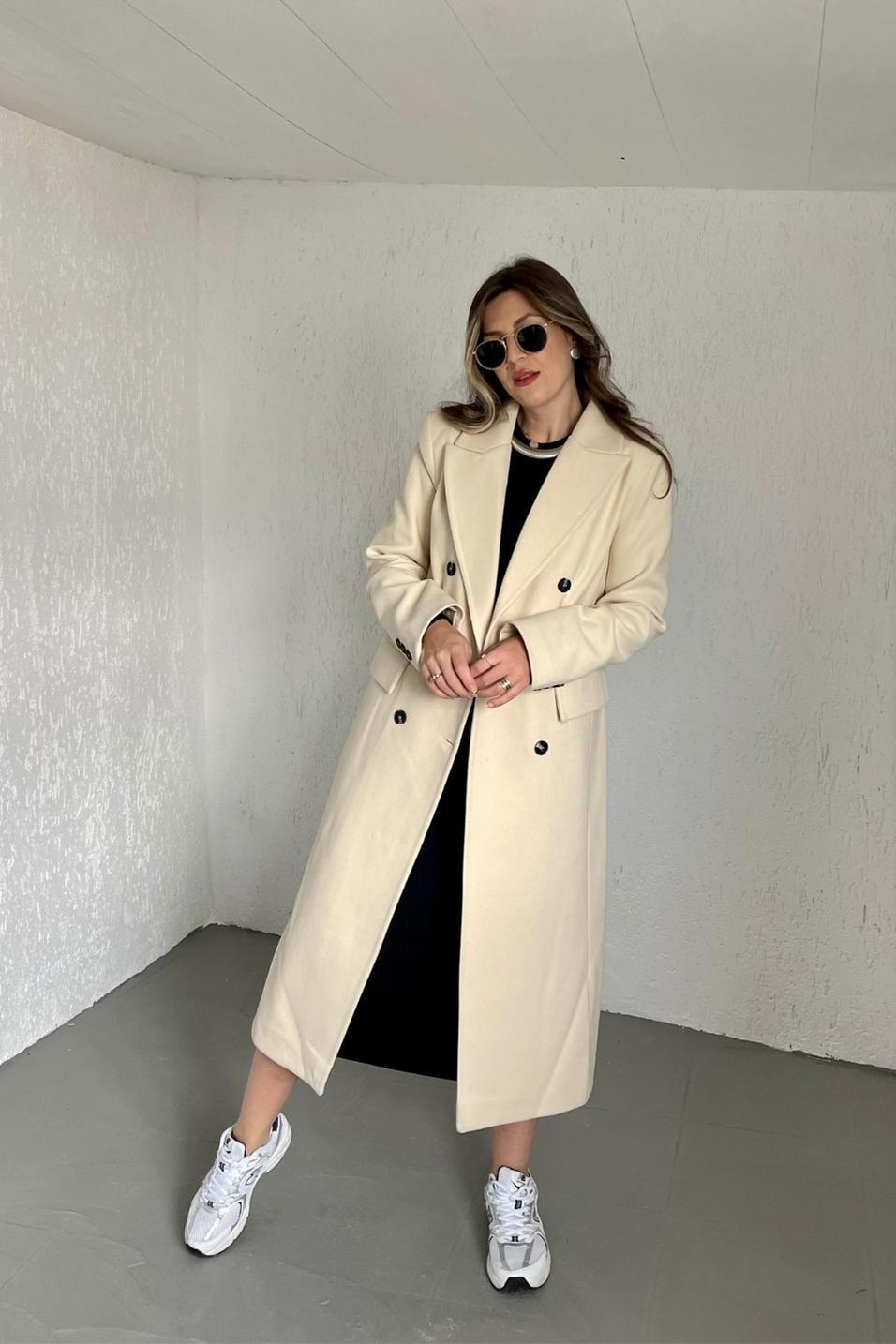 KabanÇift Cepli Yırtmaçlı Slim Fit Kaban Krem
