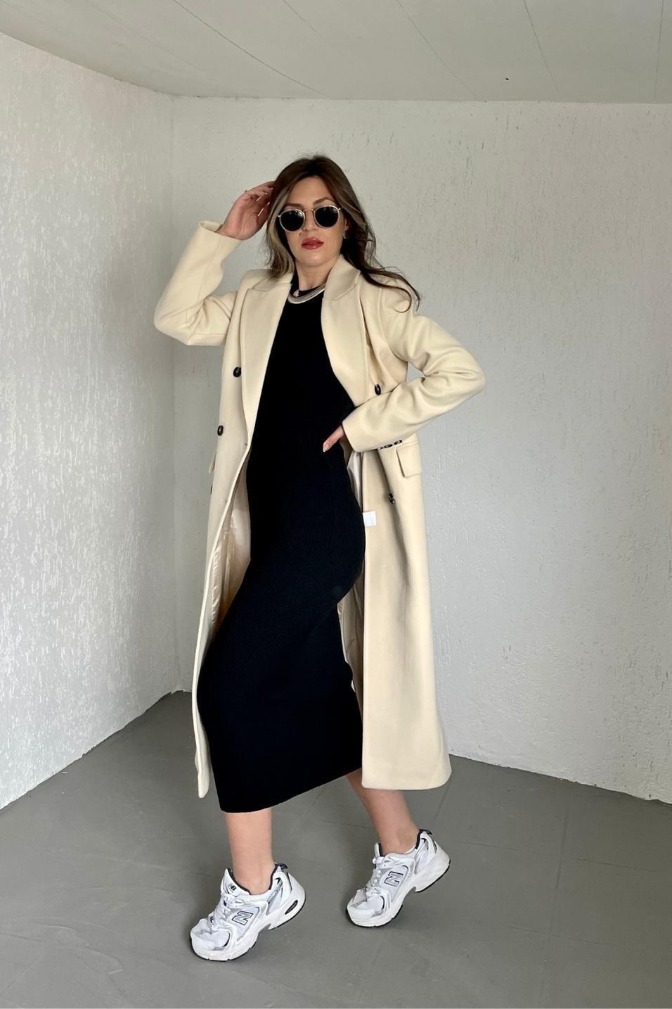 KabanÇift Cepli Yırtmaçlı Slim Fit Kaban Krem