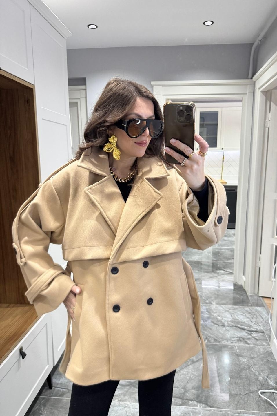 KabanPremium Trenç Model Kaşe Kaban Camel