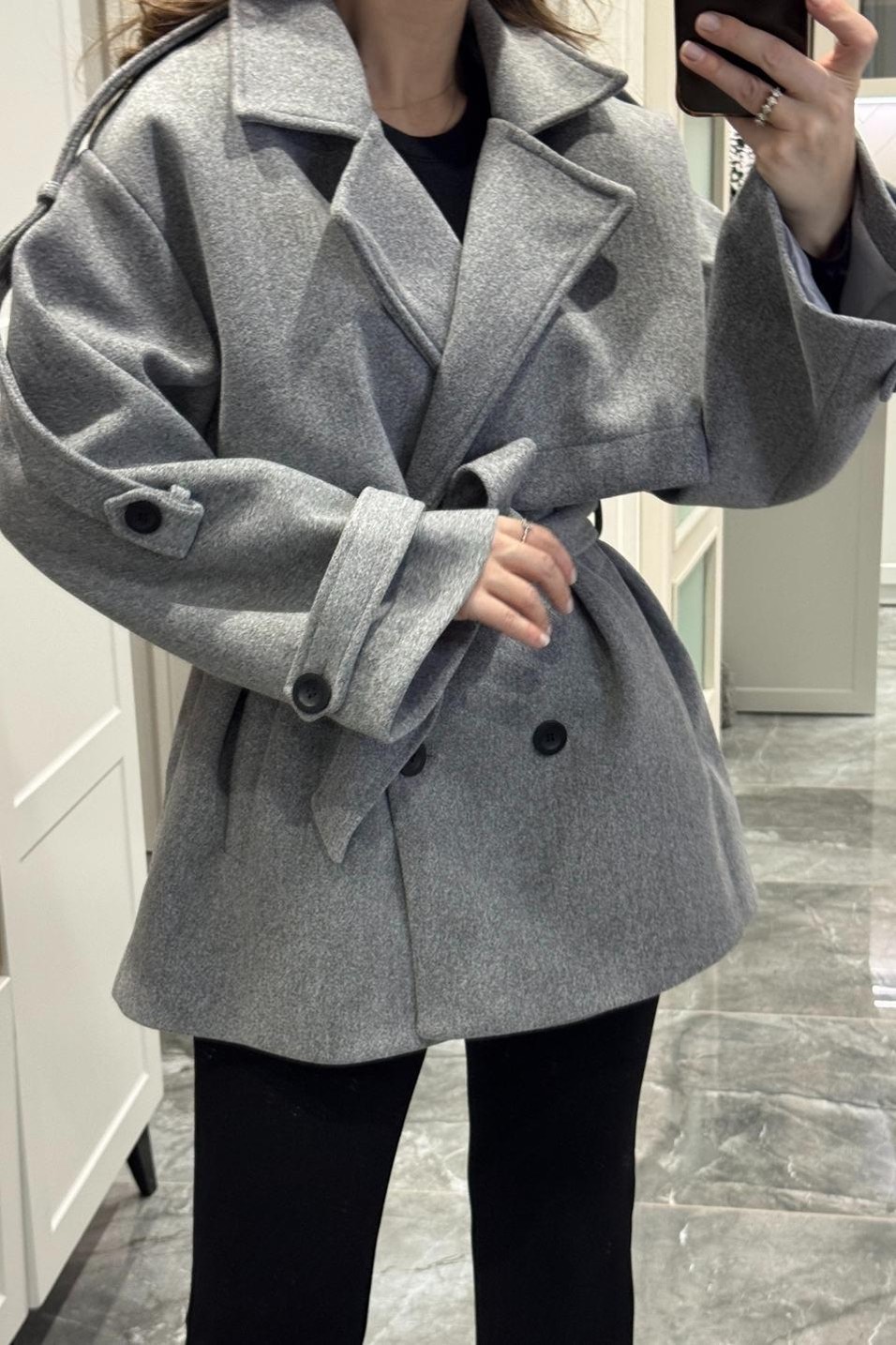 KabanPremium Trenç Model Kaşe Kaban Gri