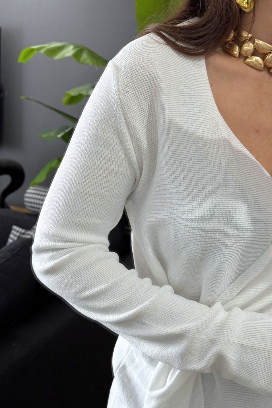 KazakLivia Halka Toka Detaylı Triko Bluz Beyaz
