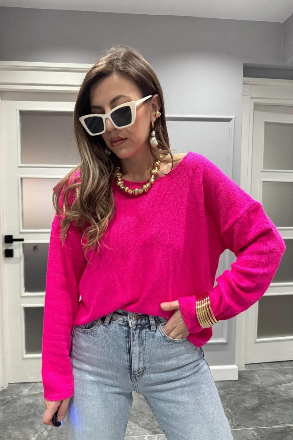 KazakMarka Model Mevsimlik Triko Fuşya