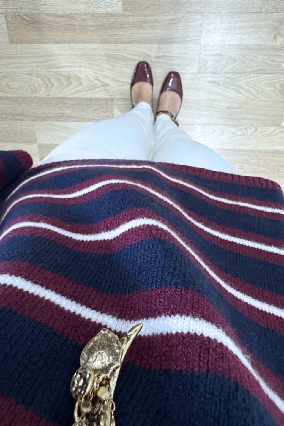KazakMila Çizgili Oversize Triko Kazak Lacivert-Bordo