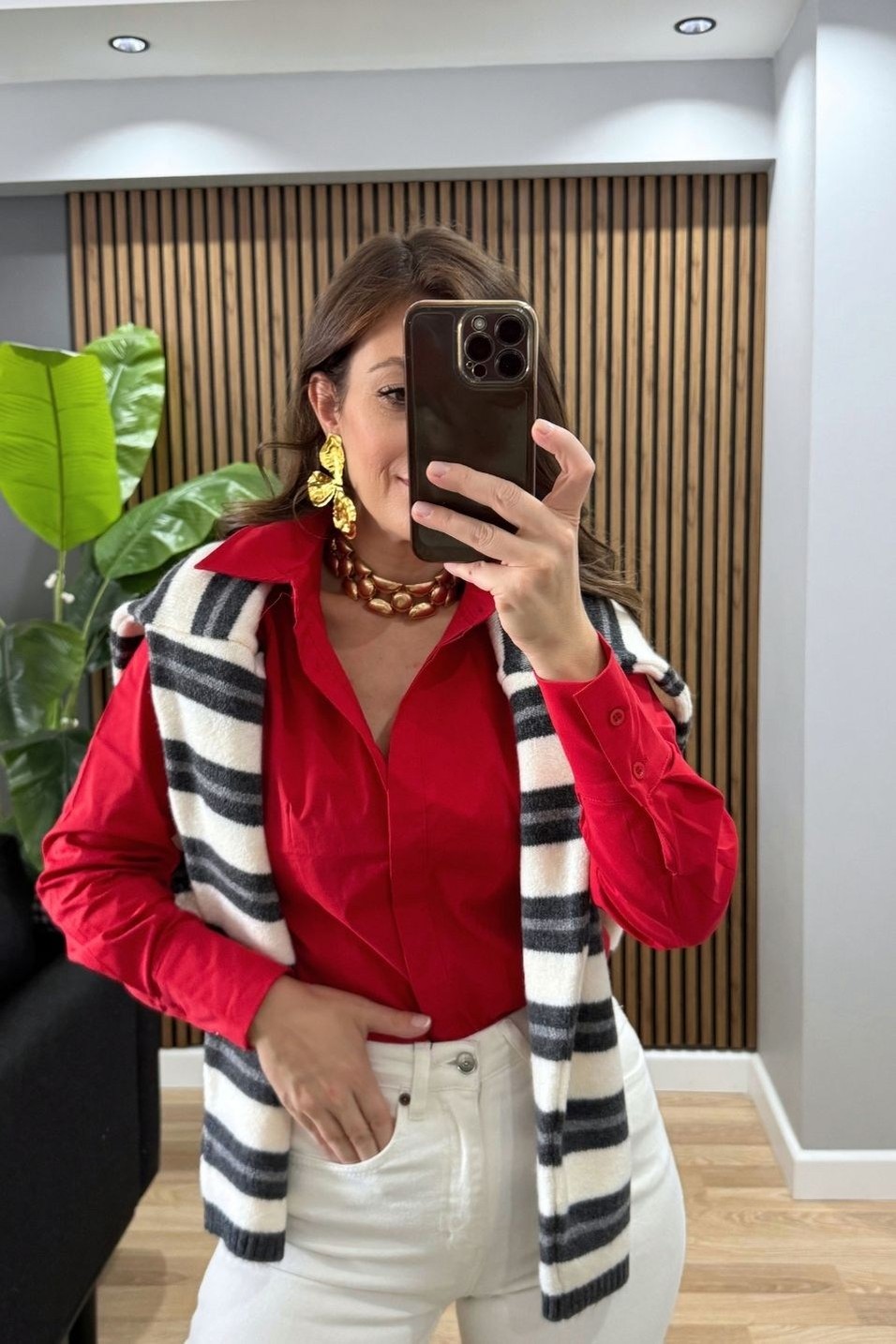 KazakMila Çizgili Oversize Triko Kazak Krem-Antrasit