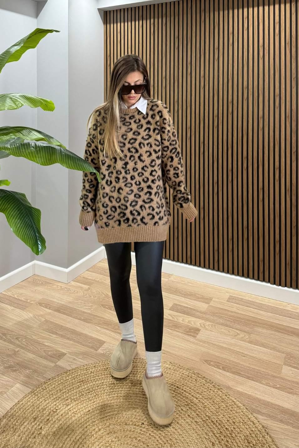 KazakŞardonlu İpek Leopar Kazak Camel