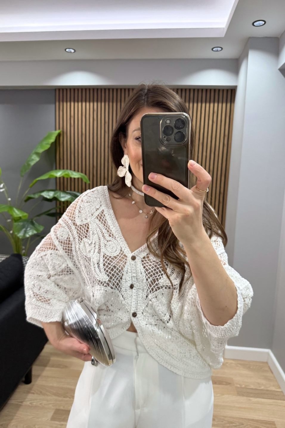 KimonoLuna Pullu File Triko Kimono Ekru