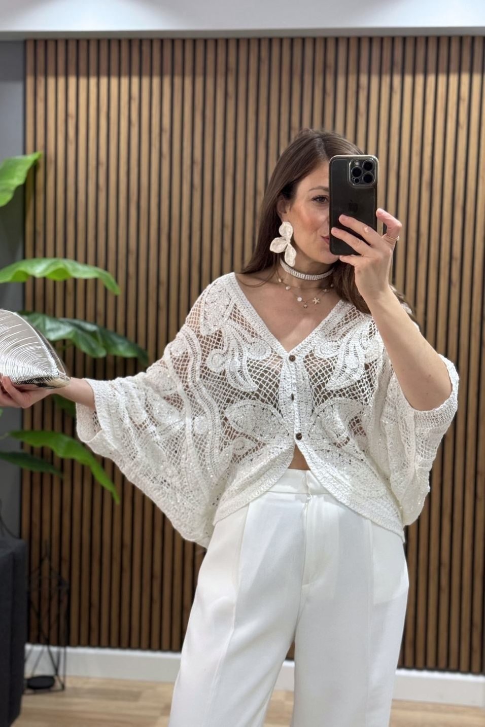 KimonoLuna Pullu File Triko Kimono Ekru