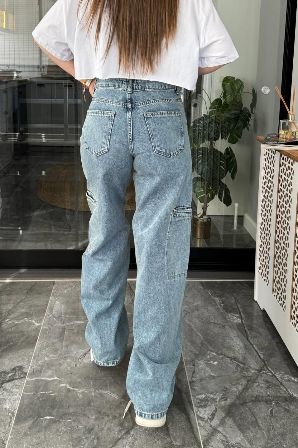 Kot PantolonBol Paça Kargo Cep Jean Mavi