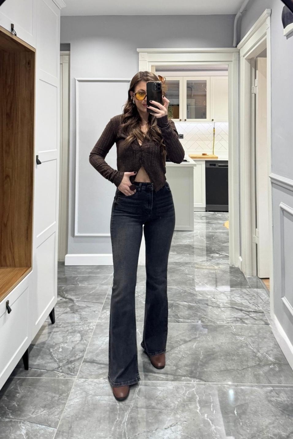 Kot Pantolonİspanyol Paça Likralı Jean Füme