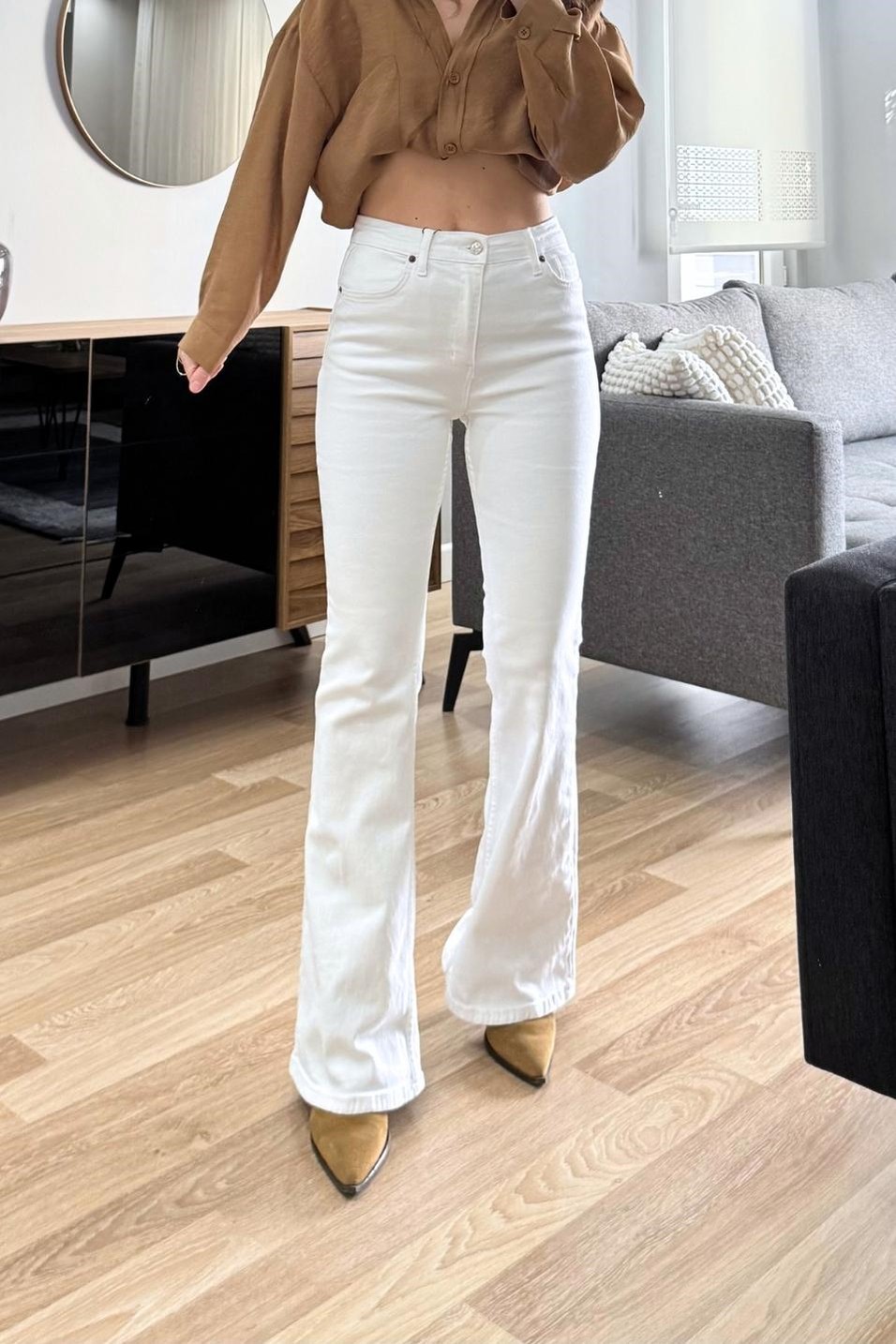 Kot Pantolonİspanyol Paça Likralı Jean Beyaz