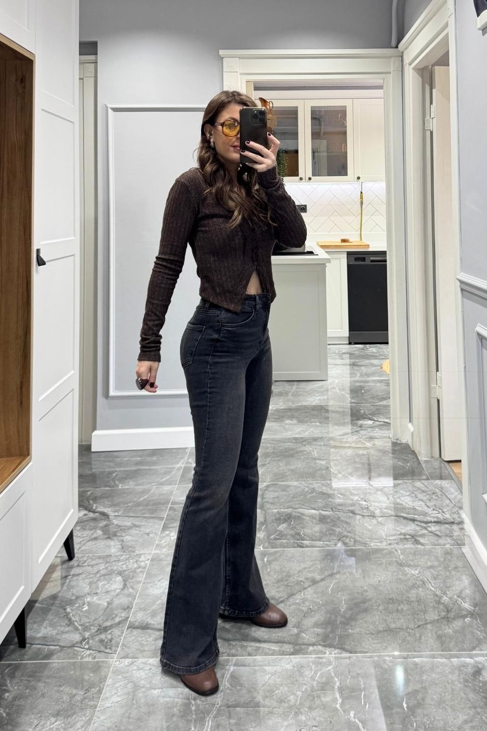 Kot Pantolonİspanyol Paça Likralı Jean Füme