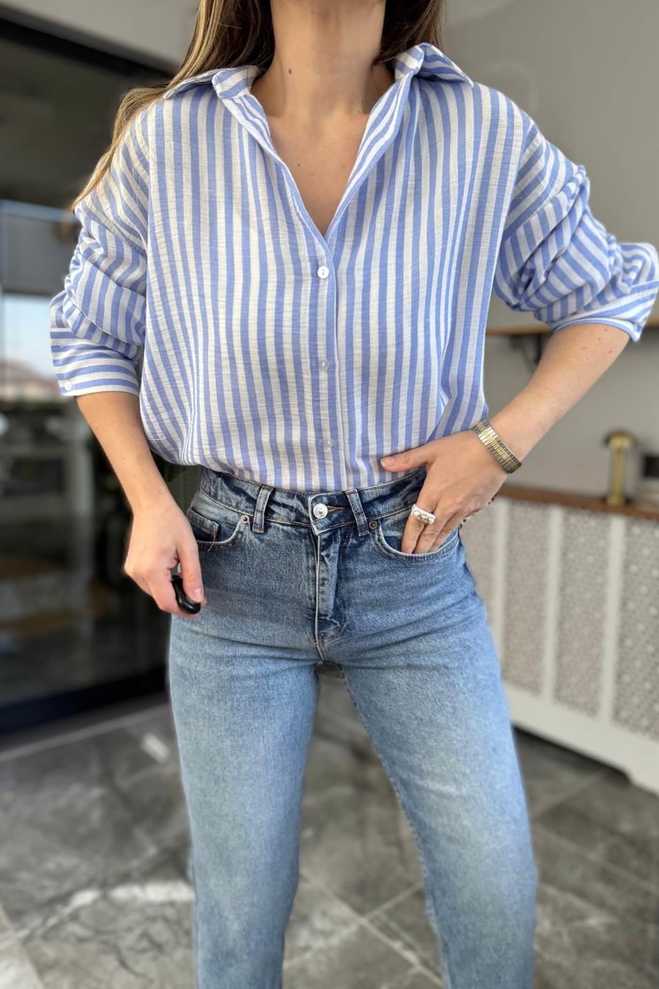Kot PantolonKar Yıkama Zr Model Boyfıt Jean Mavi