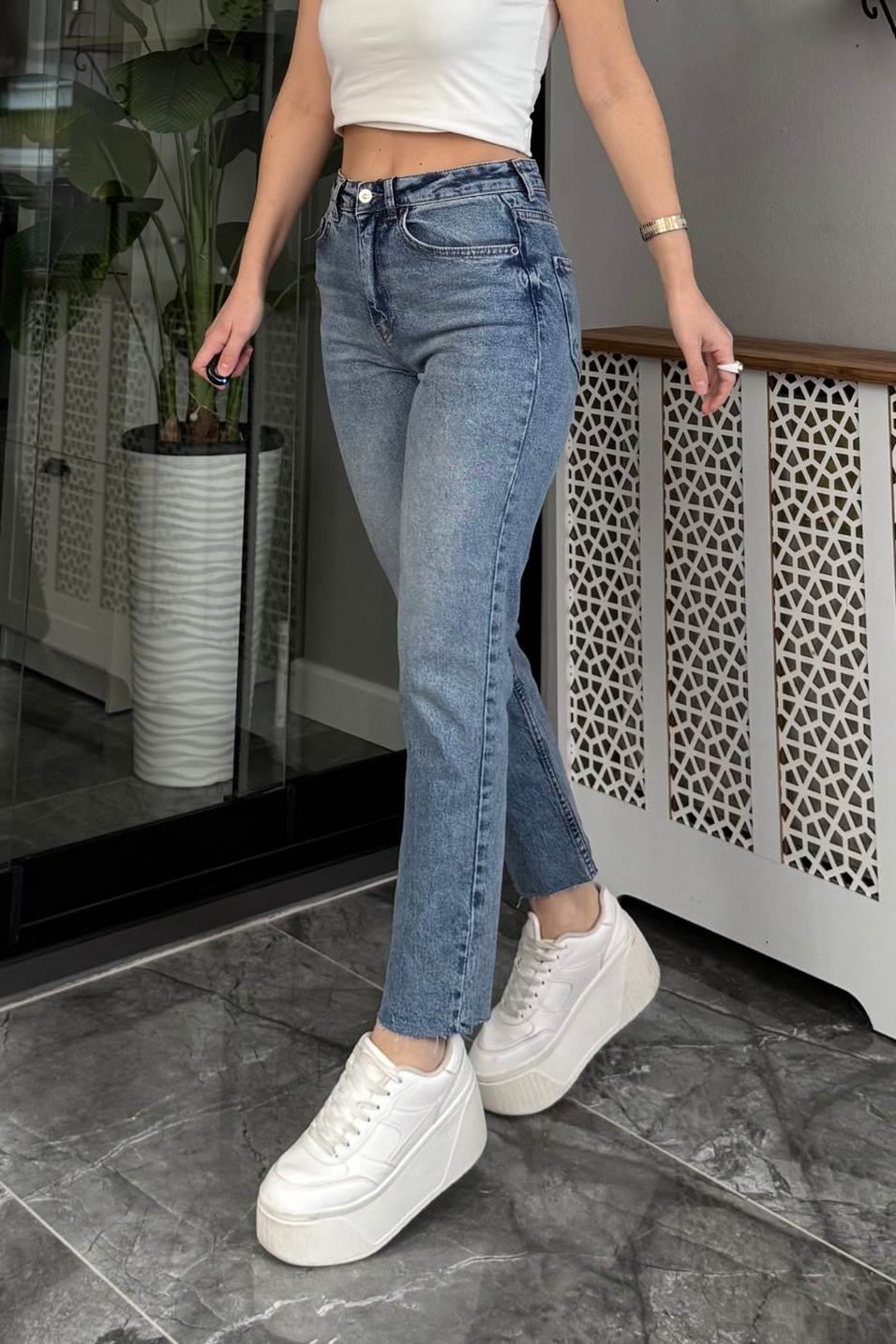 Kot PantolonKar Yıkama Zr Model Boyfıt Jean Mavi