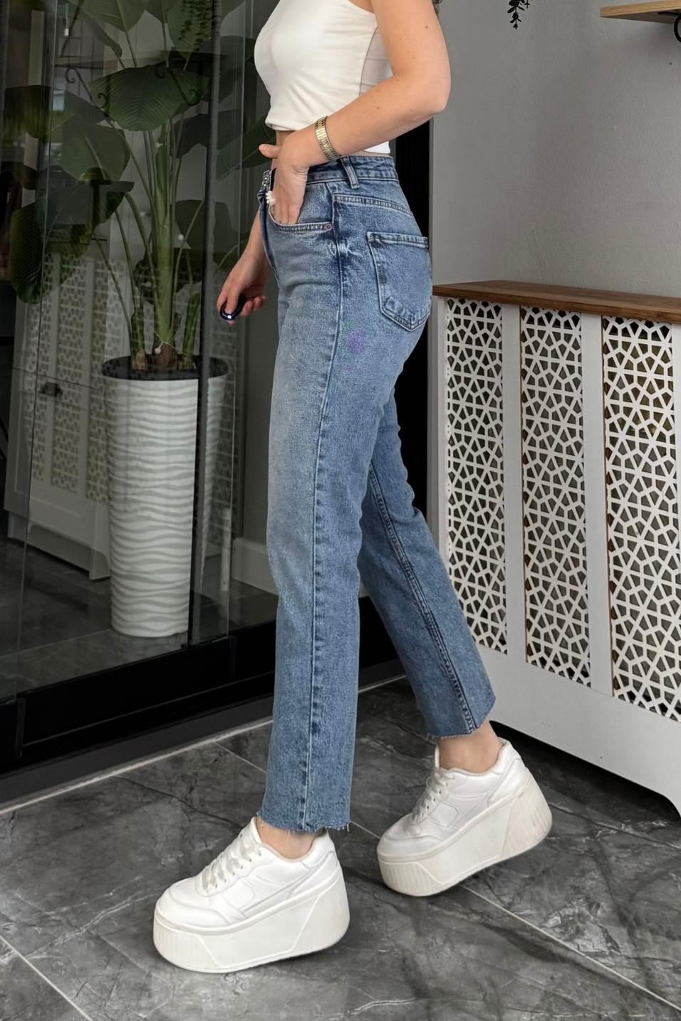 Kot PantolonKar Yıkama Zr Model Boyfıt Jean Mavi