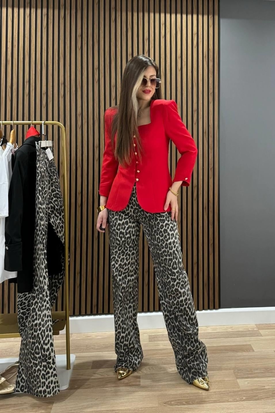 Kot PantolonLeopar Desen Palazzo Jean Kahverengi