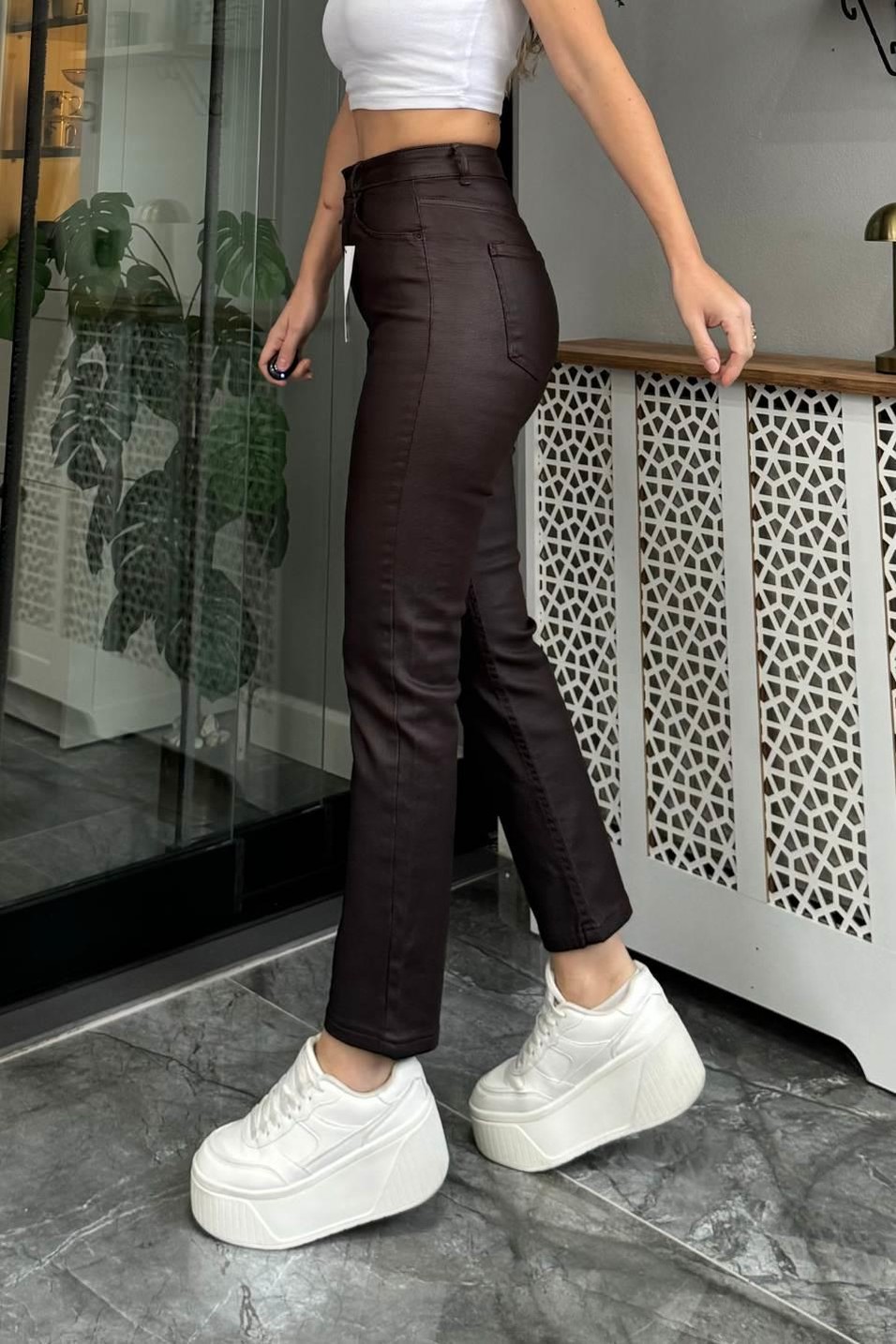 Kot PantolonMarka Model Mumlu Kaplama Jean Acı Kahve