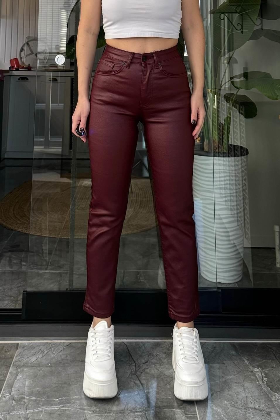 Kot PantolonMarka Model Mumlu Kaplama Jean Bordo