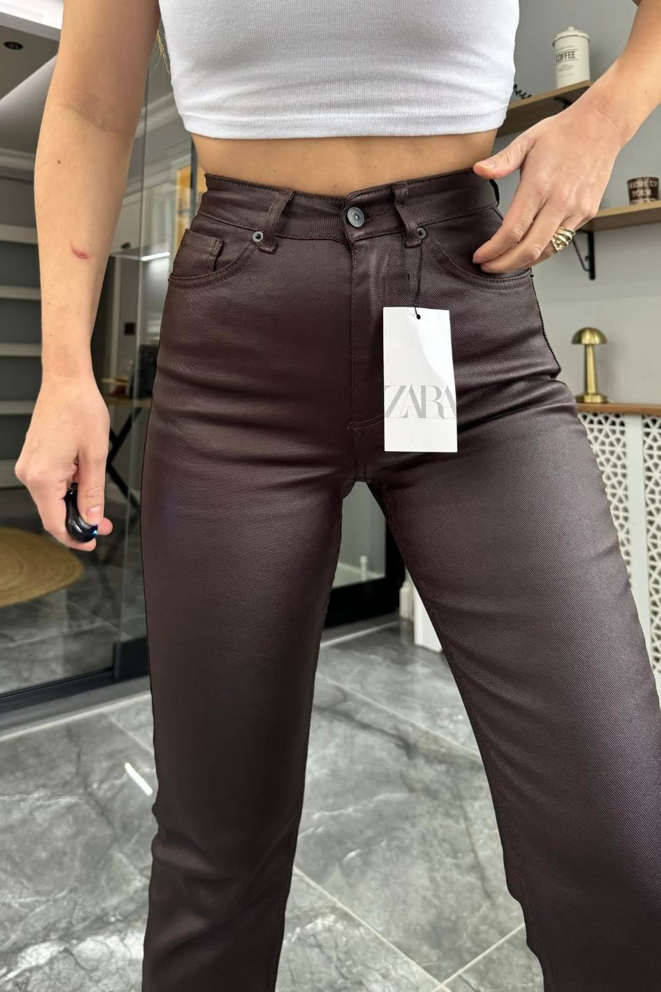 Kot PantolonMarka Model Mumlu Kaplama Jean Acı Kahve