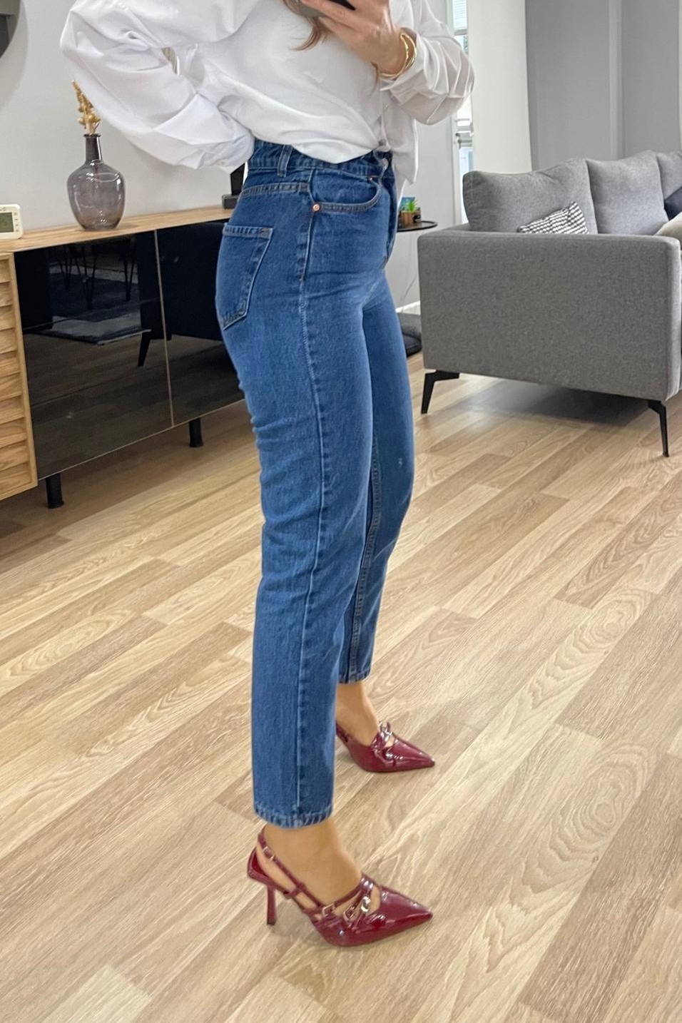 Kot PantolonSade Mom Jean Koyu Mavi