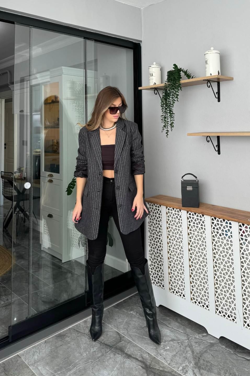 Kot PantolonYüksek Bel Licralı Jean Siyah