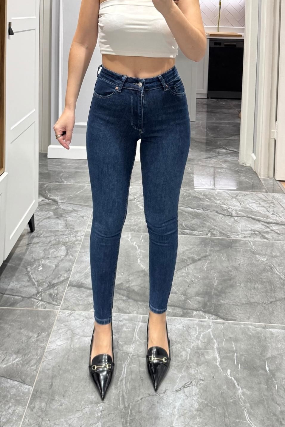 Kot PantolonYüksek Bel Skınny Toparlayıcı Jean Koyu Mavi