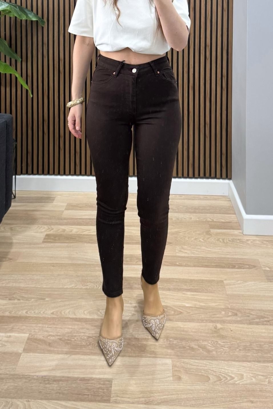 Kot PantolonYüksek Bel Skınny Toparlayıcı Jean Kahverengi