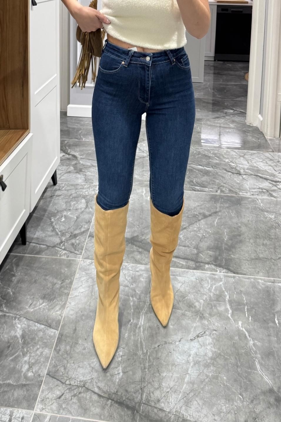 Kot PantolonYüksek Bel Skınny Toparlayıcı Jean Koyu Mavi