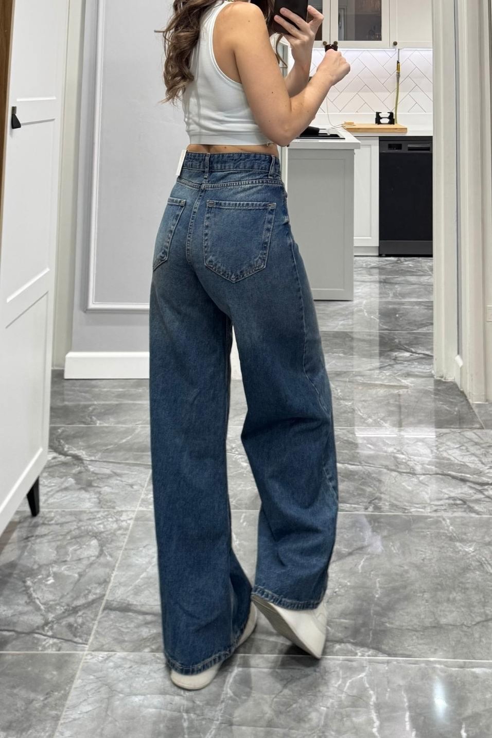 Kot PantolonZr Baggy Yüksek Bel Bol Paça Jean Mavi