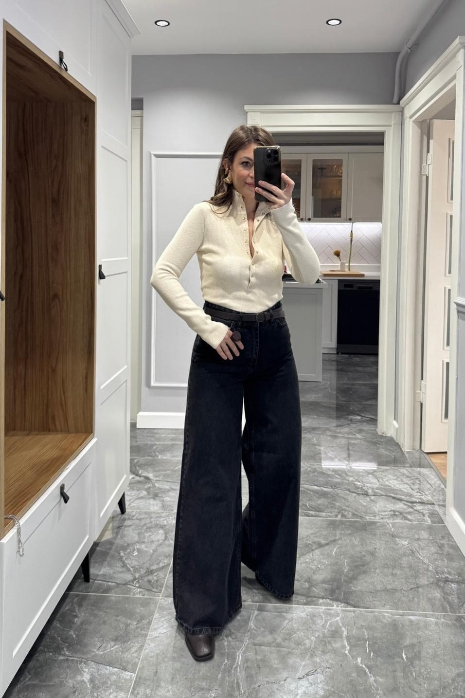 Kot PantolonZr Baggy Yüksek Bel Bol Paça Jean Füme