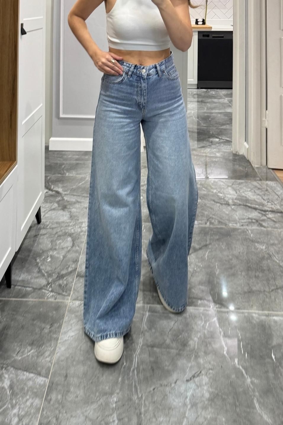 Kot PantolonZr Baggy Yüksek Bel Bol Paça Jean Açık Mavi