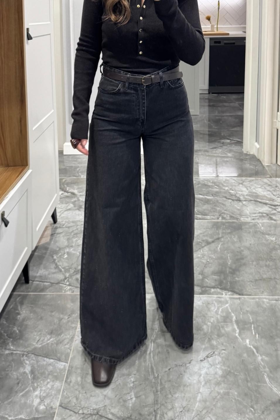 Kot PantolonZr Baggy Yüksek Bel Bol Paça Jean Füme