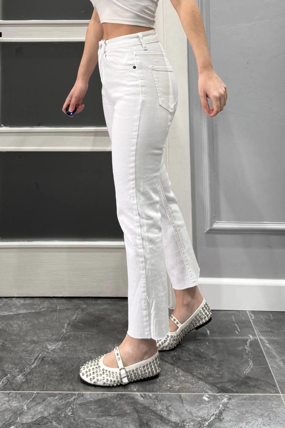 Kot PantolonZr Model Boyfit Jean Beyaz