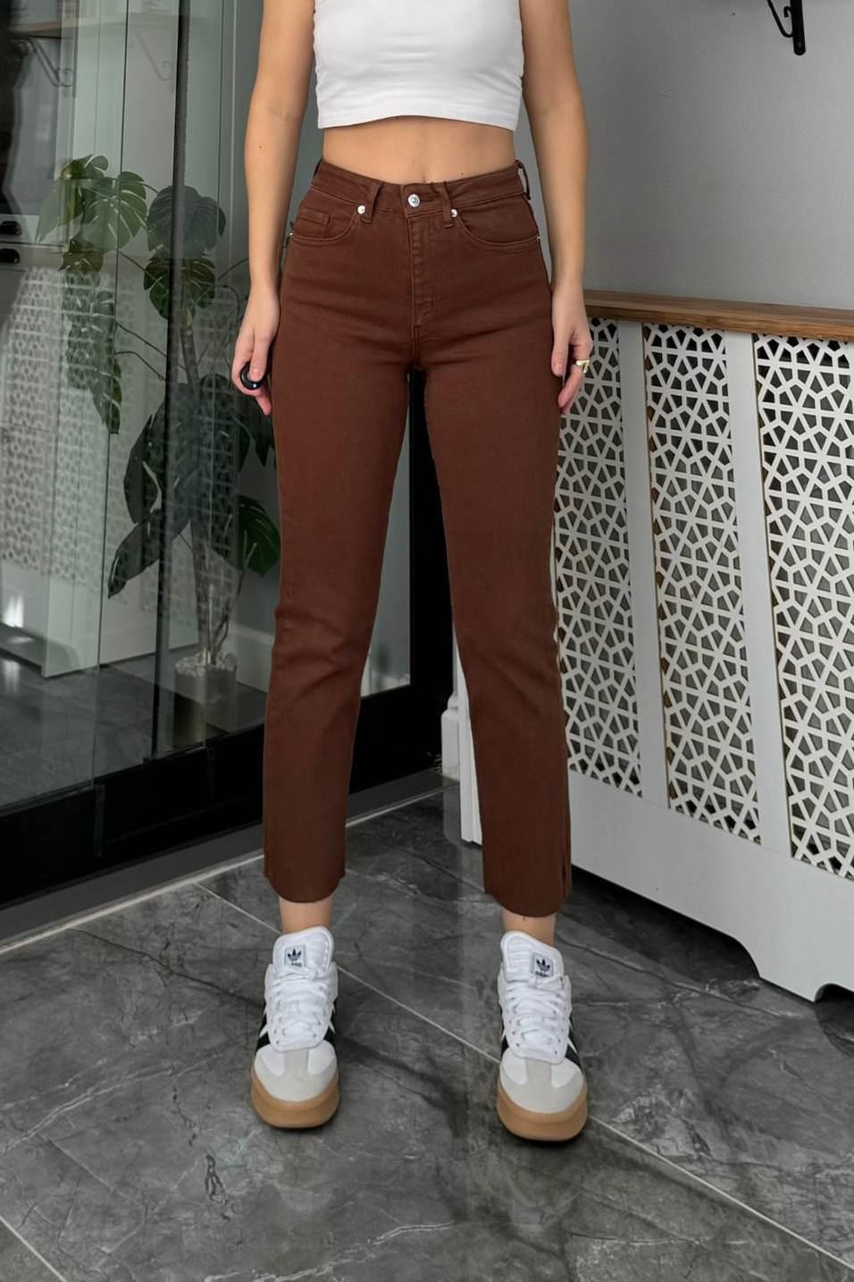 Kot PantolonZr Model Boyfit Jean Kahverengi
