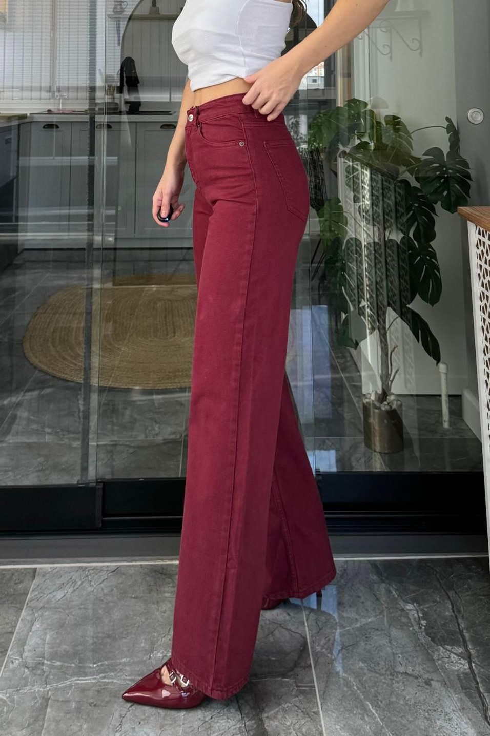 Kot PantolonZr Model Straight Jean Bordo
