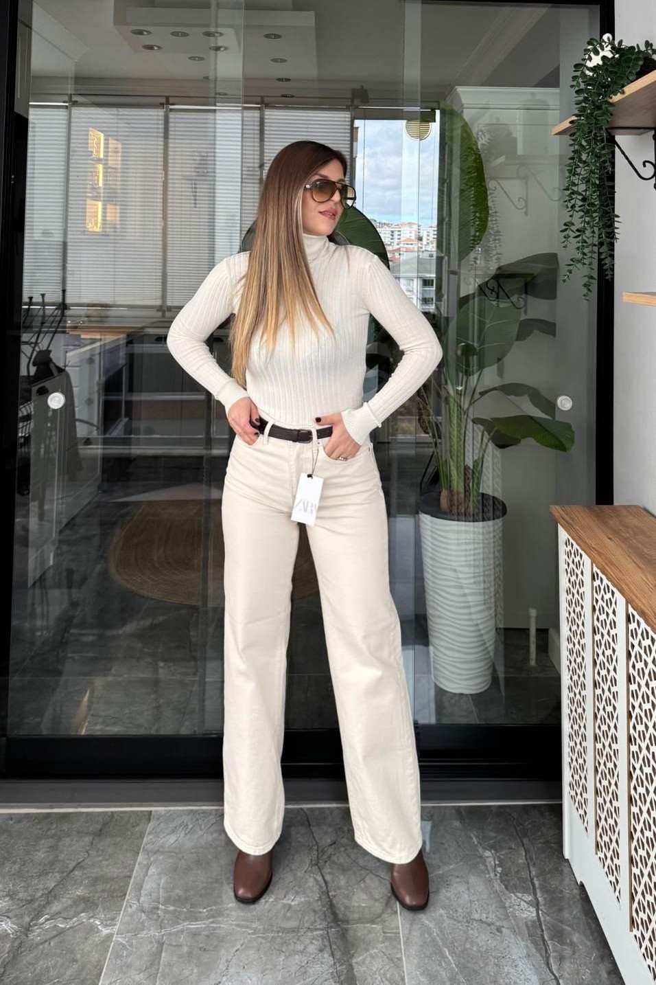 Kot PantolonZr Model Straight Jean Taş