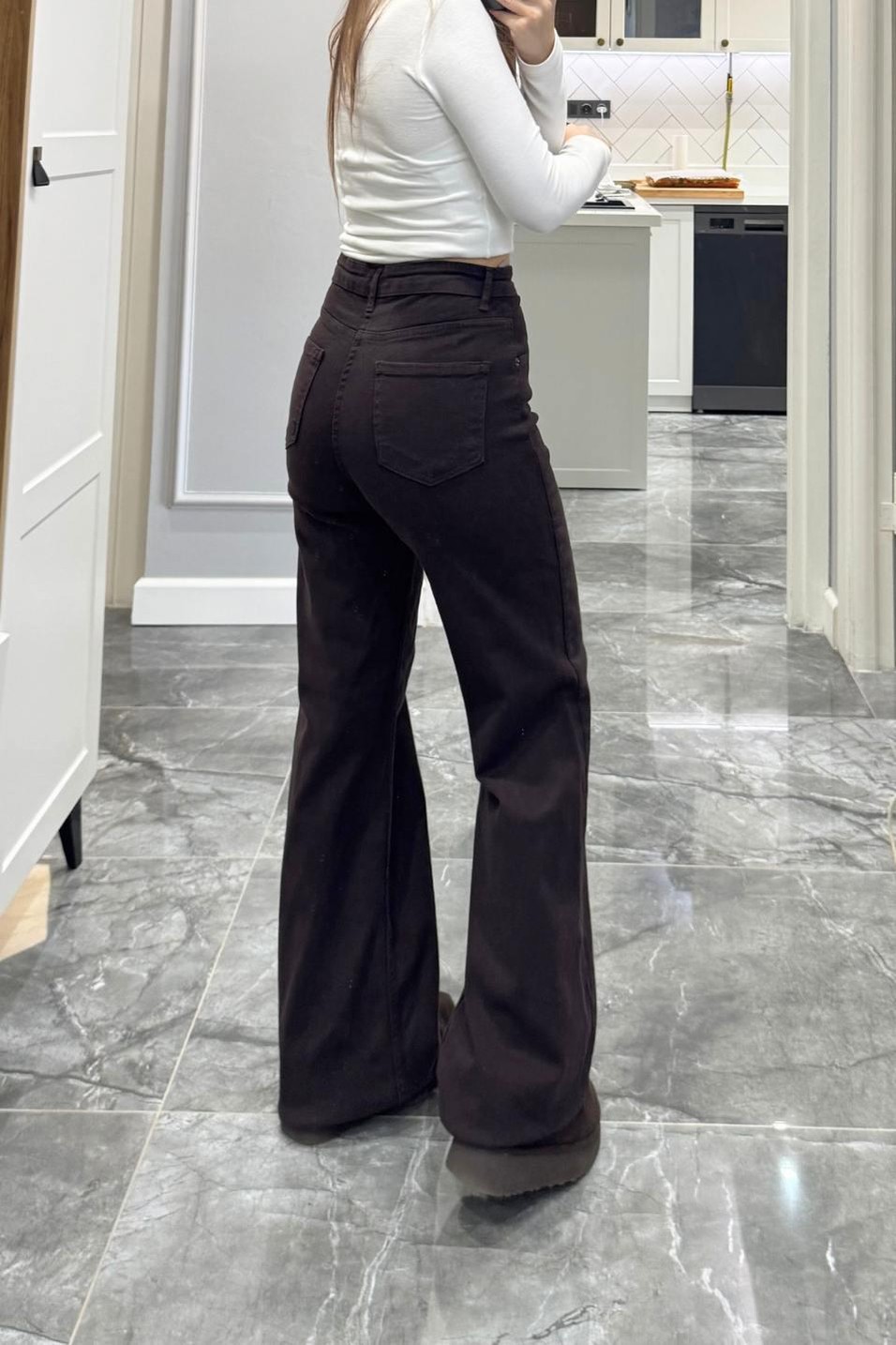 Kot PantolonZr Model Wide Leg Jean Acı Kahve
