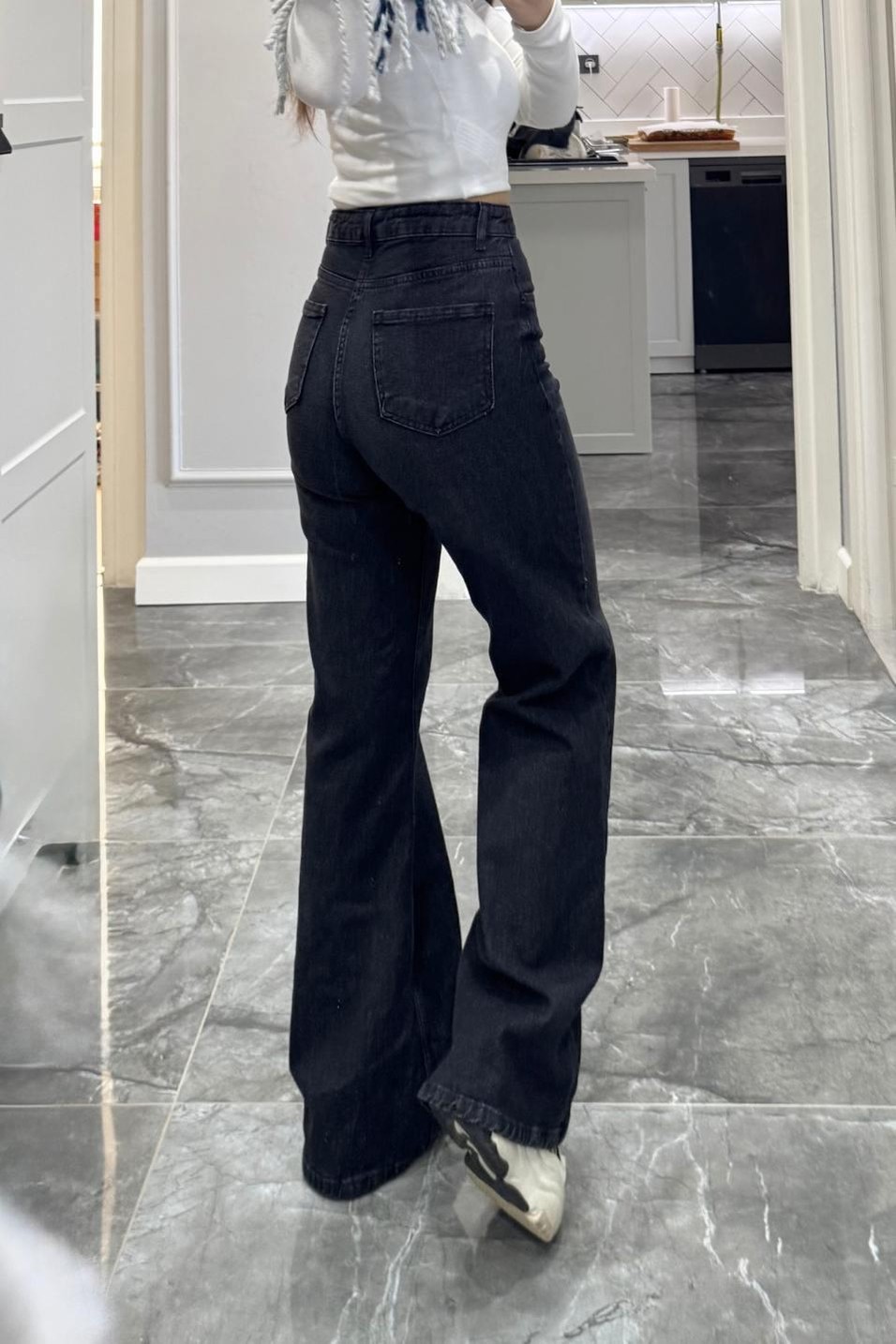 Kot PantolonZr Model Wide Leg Jean Füme