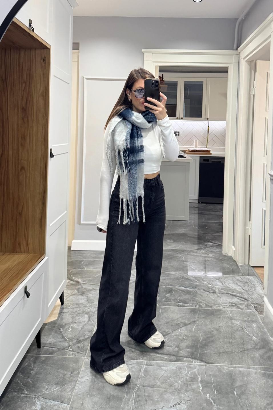 Kot PantolonZr Model Wide Leg Jean Füme