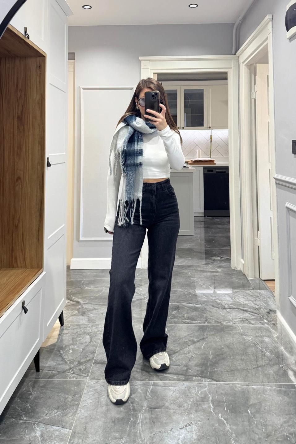 Kot PantolonZr Model Wide Leg Jean Füme
