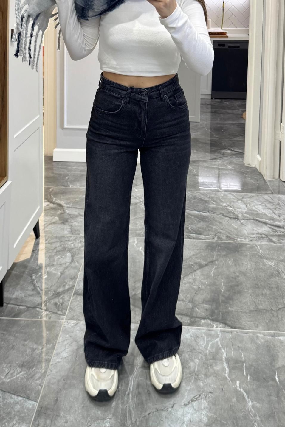 Kot PantolonZr Model Wide Leg Jean Füme