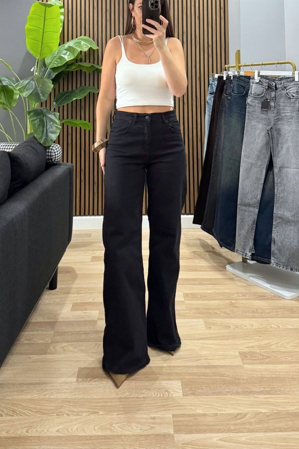 Kot PantolonZr Model Wide Leg Jean Siyah