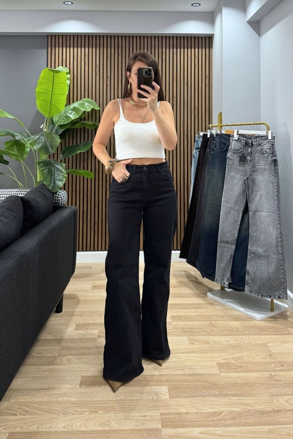 Kot PantolonZr Model Wide Leg Jean Siyah