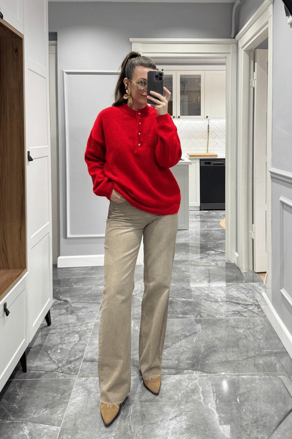 Kot PantolonZr Model Yıkamalı Straight Jean Bej