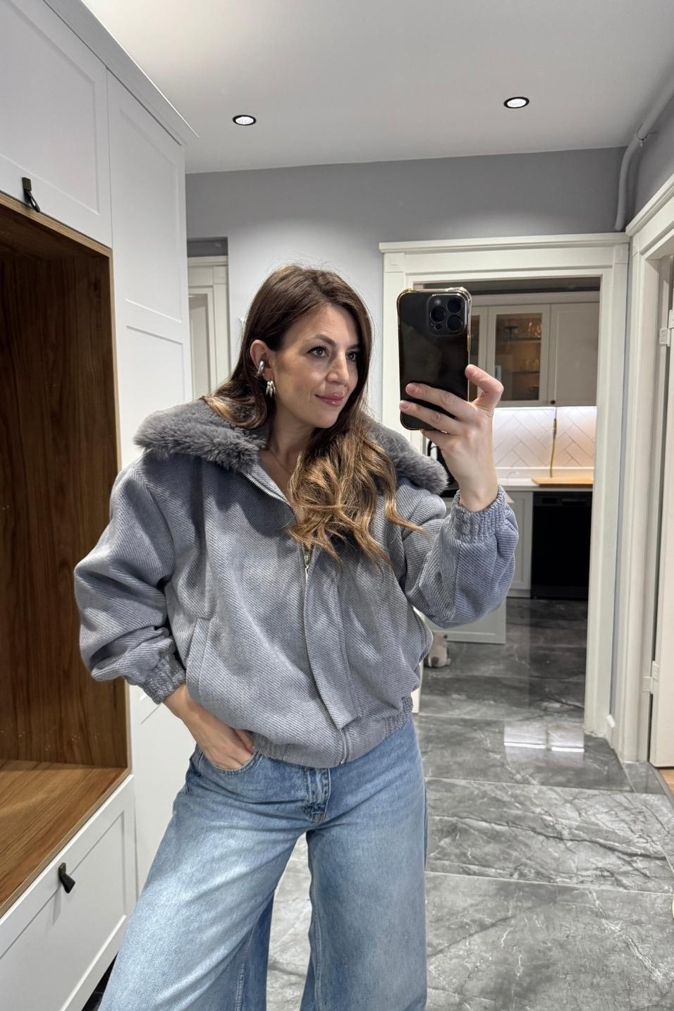 MontFurline Kaşe Bomber Mont Gri