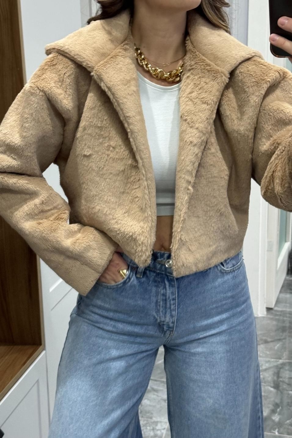MontPremium Crop Kürk Mont Camel