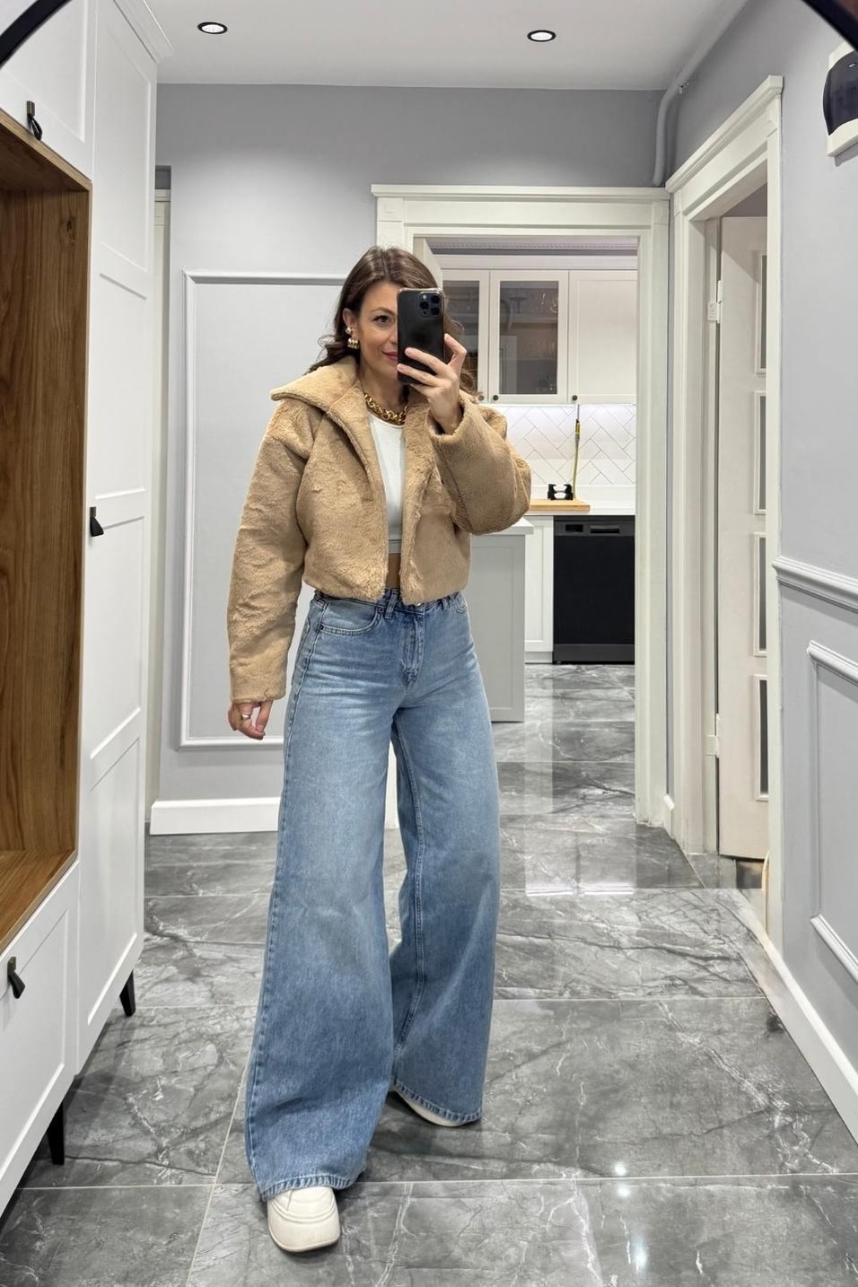 MontPremium Crop Kürk Mont Camel