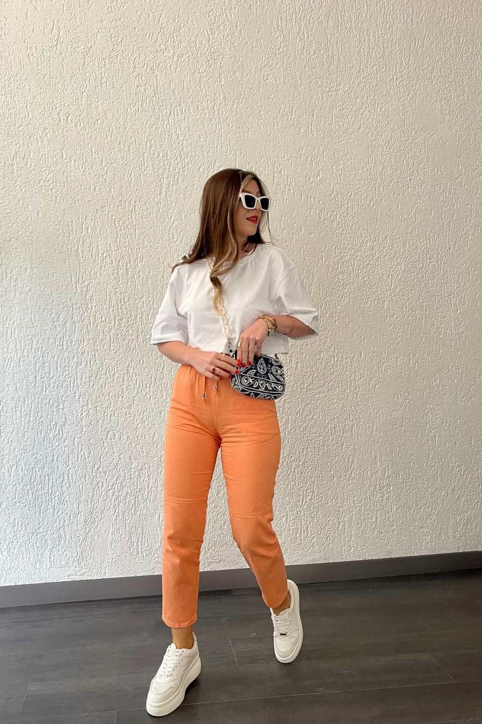 PantolonÇimalı Gabardin Pantolon Turuncu
