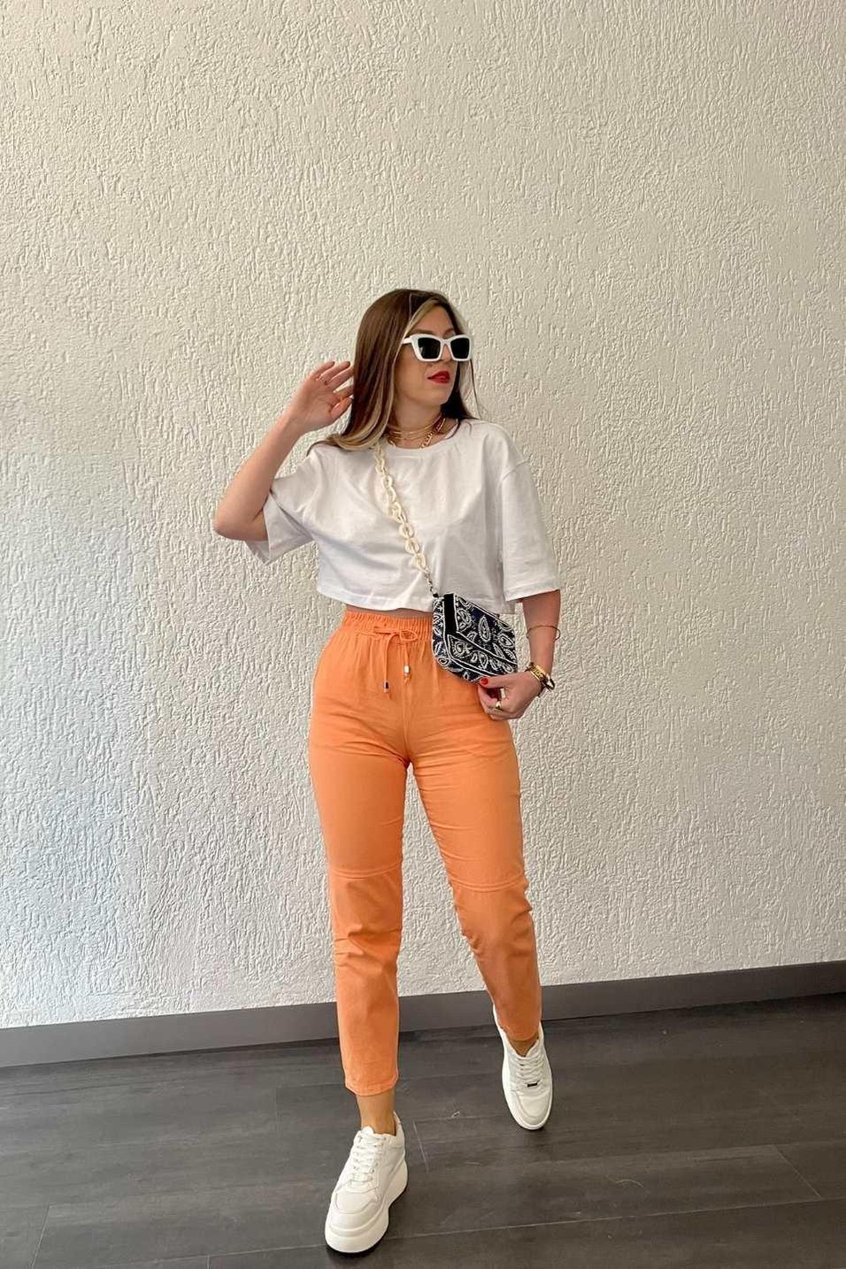 PantolonÇimalı Gabardin Pantolon Turuncu